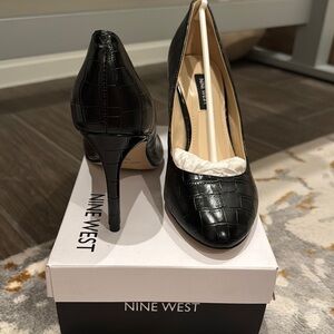Nine West Black Croc Embossed Heels